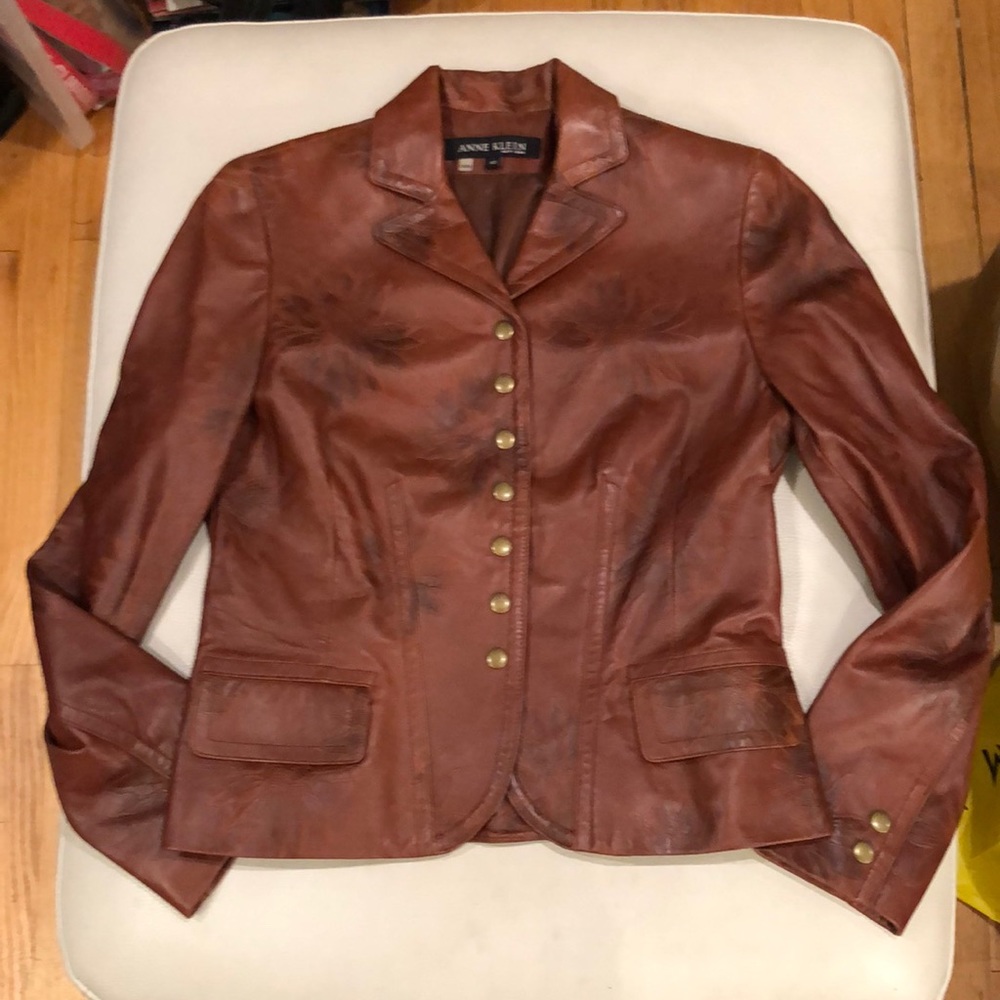 Anne Klein brown embossed leather jacket